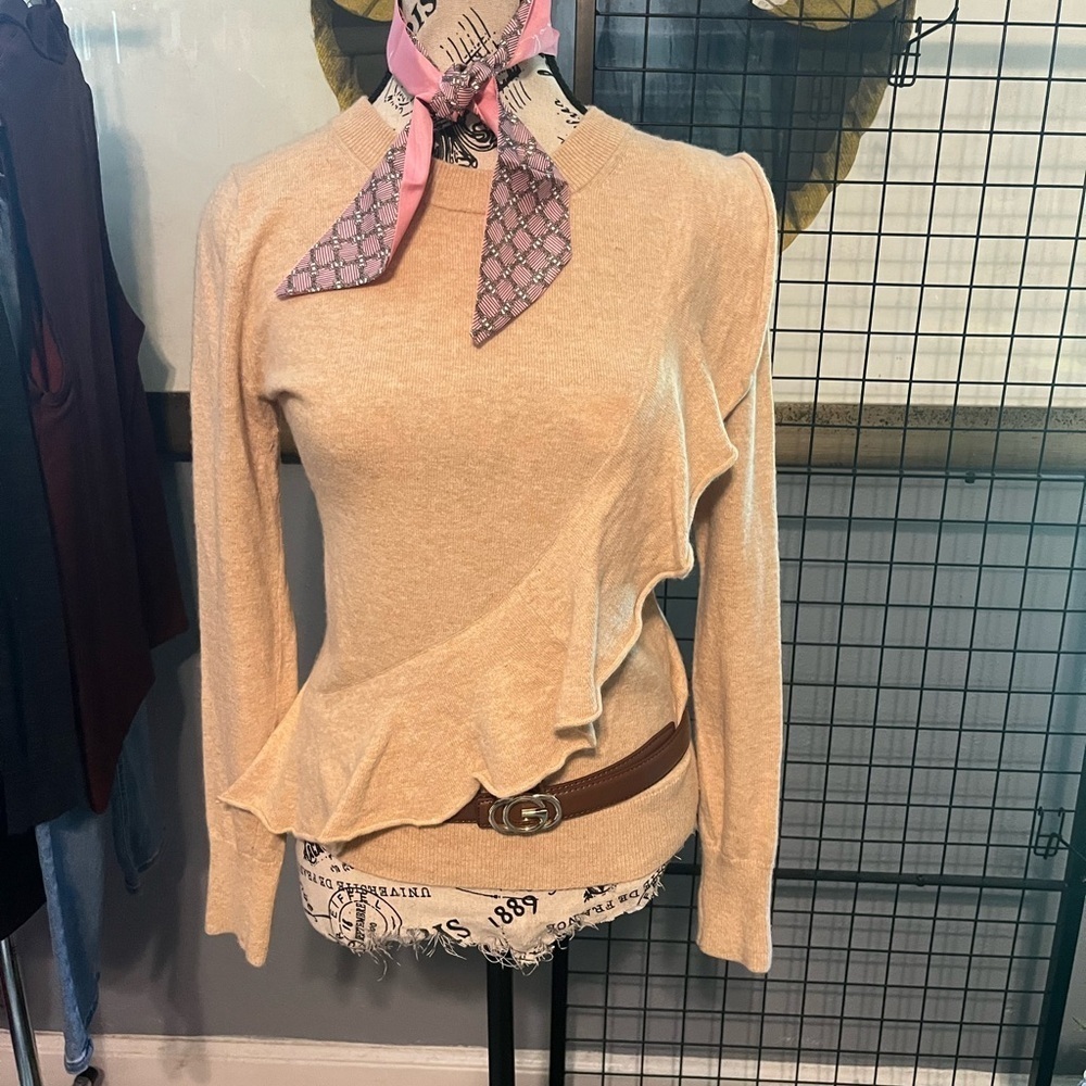J. Crew Beige Ruffle Sweater